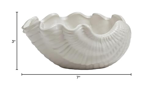 DDR Clam Shell Shaped White Serving Bowl 7 Inches Ceramic