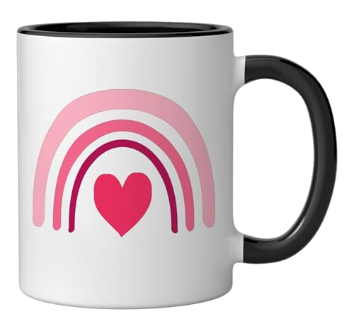 Rainbow Heart Retro Valentines Day Ceramic Mug, Black/White