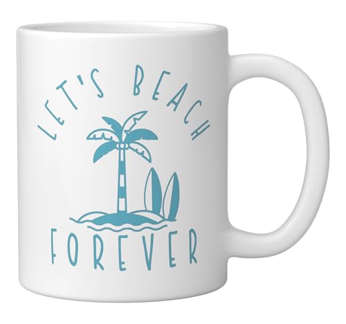 Beach Forever Funny Surfer Ceramic Mug, White