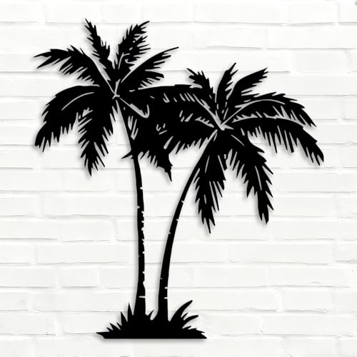 OZF Tropical Palm Tree Metal Wall Decor, Beach Themed Metal Wall Art, Modern Coastal Nature Hanging Decor for Living Room Patio Bathroom, Coastal Home & Outdoor Sculpture (White, 47 x 47 in | 120 x 120cm)