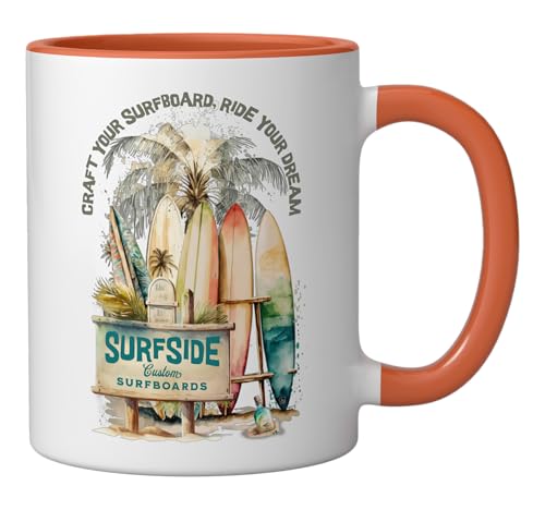 Surfside Surfboard Ceramic Mug, Orange/White