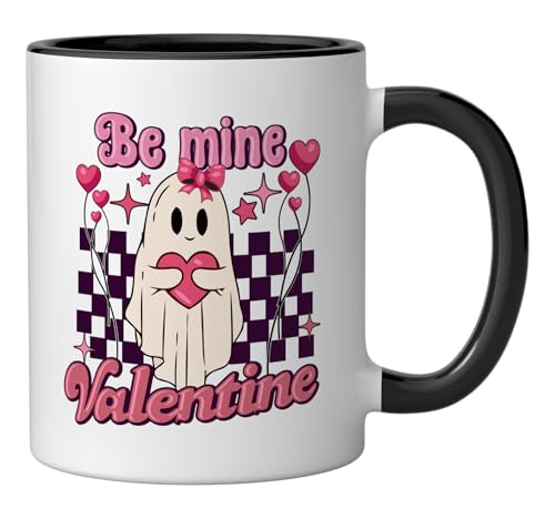 Be Mine Cute Ghost Retro Valentine Ceramic Mug, Black/White