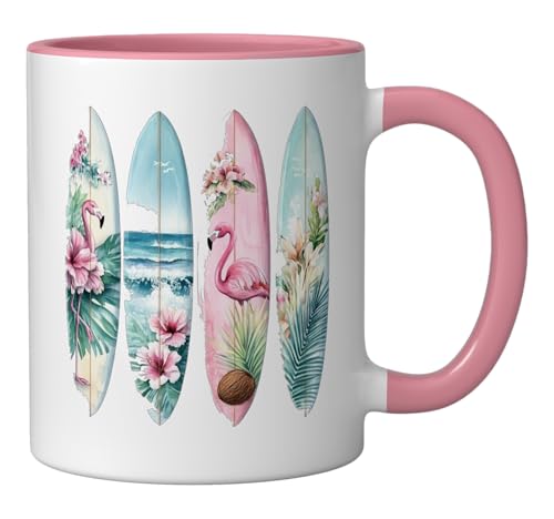 Summer Surfboards Ceramic Mug, Pink/White