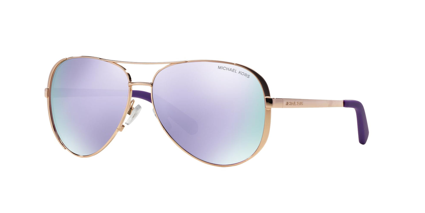 Michael Kors Women's MK5004 Chelsea Aviator Sunglasses, Rose Gold/Purple Mirrored, 59 mm