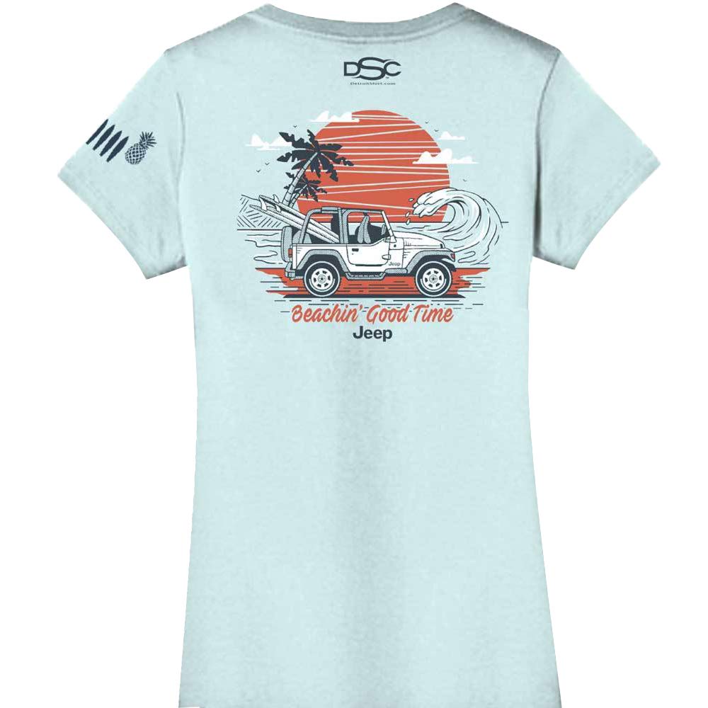 Jeep Ladies Beachin' Good Time V-Neck T-Shirt for Women, Seagrass Blue - 2X