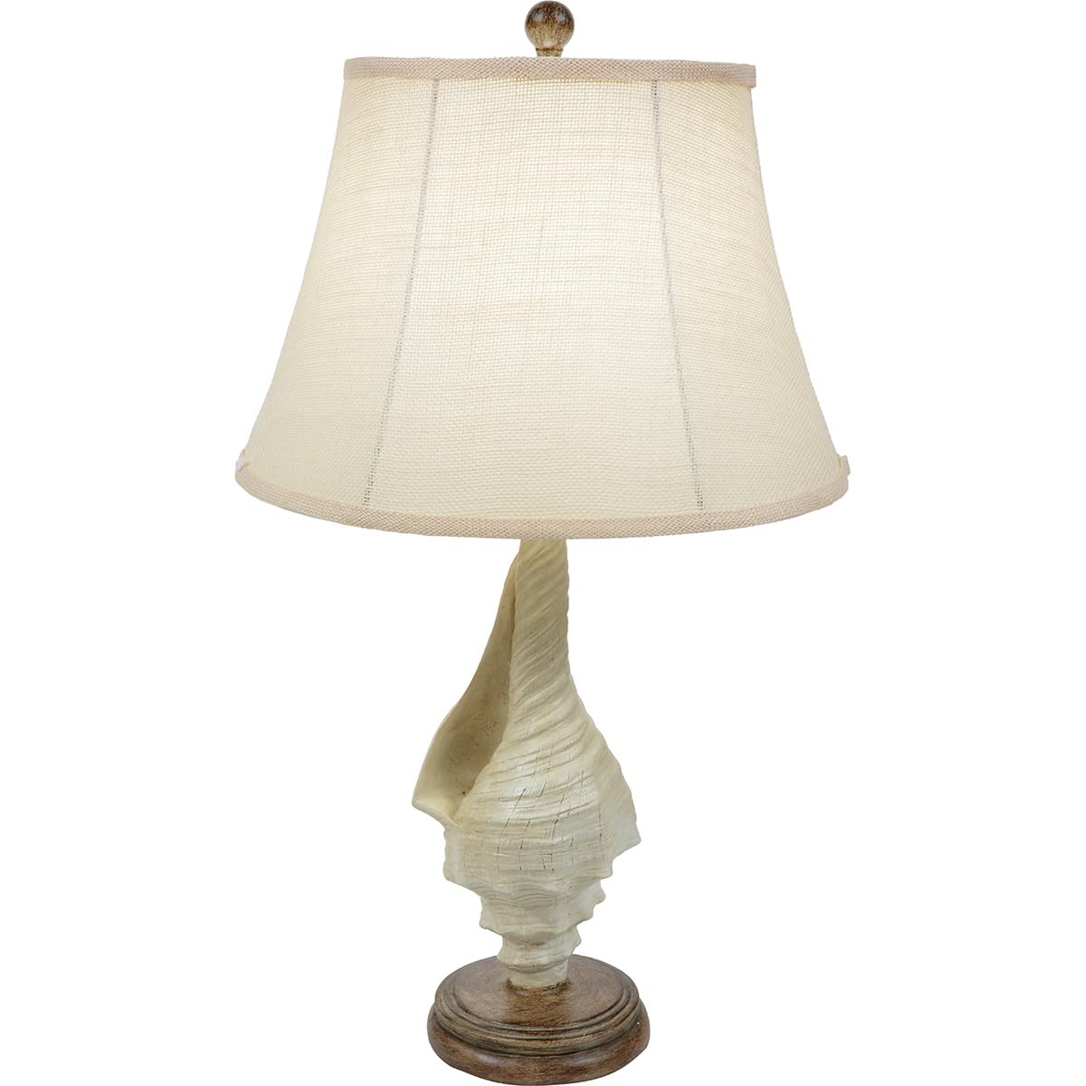 BLACK FOREST DECOR White Conch Shell Table Lamp – Coastal Nautical Beach Lamp with Burlap Shade – 28"