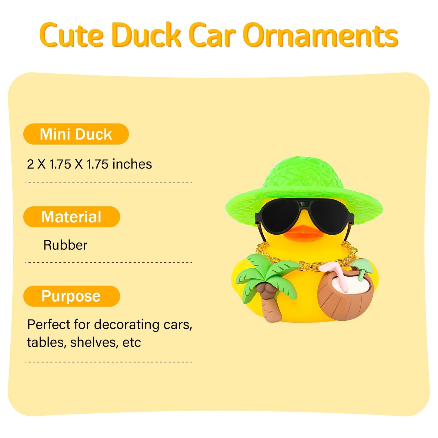 wonuu Summer Beachy Vacation Duckies, Tropical Paradise Rubber Duck Beach Surfing Ocean Voyage Rubber Ducks (Yellow, Coconut Drink, Palm Tree)