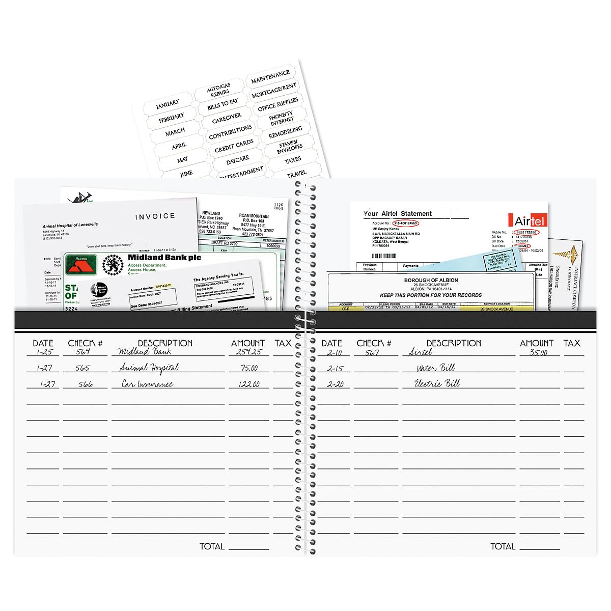 Current By The Sea Bill Paying Organizer Book - 9" x 12” Personal Account Book, Spiral Bound, 14 Storage Pockets, 32 Label Stickers, Monthly Finance & Payment Management Tracker for Home & Office