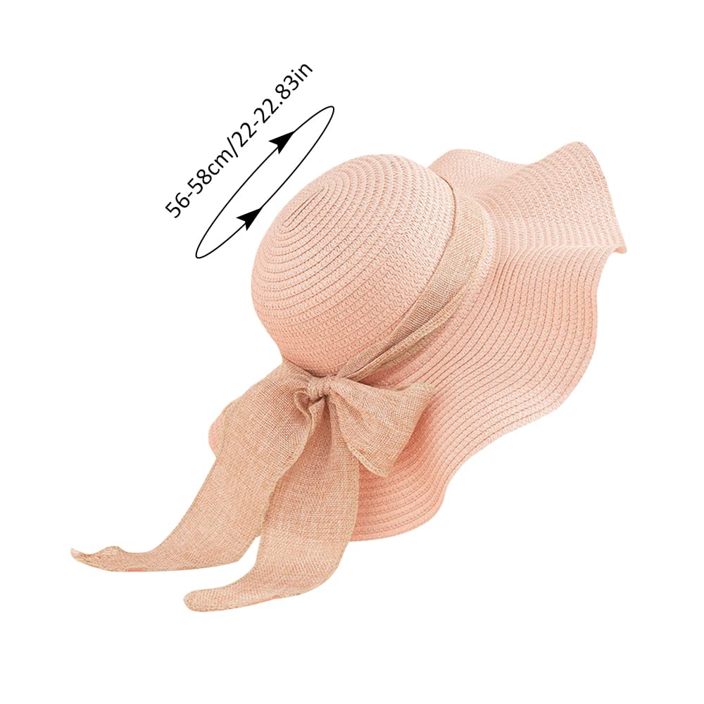 Women Floppy Sun Hat with Wide Brim, Foldable Roll-Up Straw Beach Hat Summer Hat for Travel (Pink)