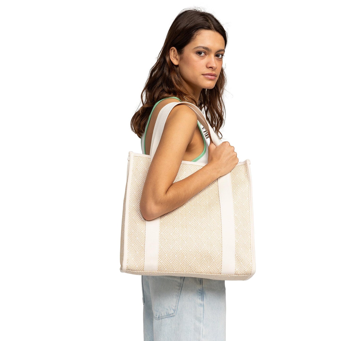 Roxy Cotton Tote Bag | Everyday Carry | Beach | Travel | Vacation | Reusable | Lightweight, Seas The Day - Natural