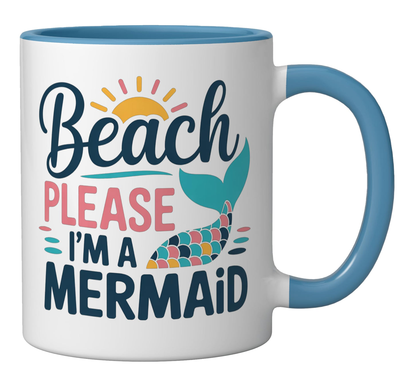 Beach Please Mermaid Aesthetic Ceramic Mug, Blue/White