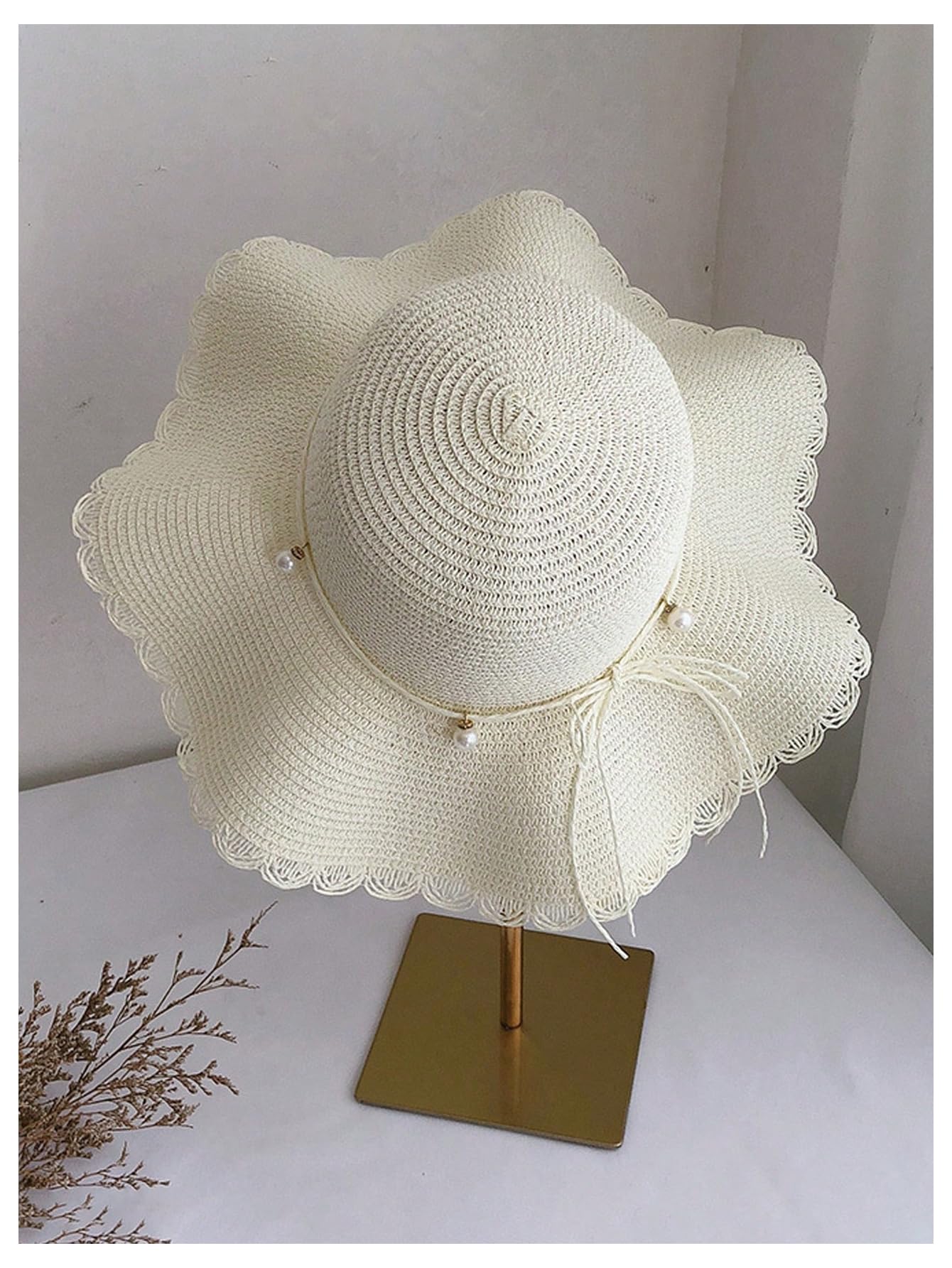 Floerns Women's Straw Hats Wide Brim Foldable Summer Sun Protection Beach Hat White One-Size
