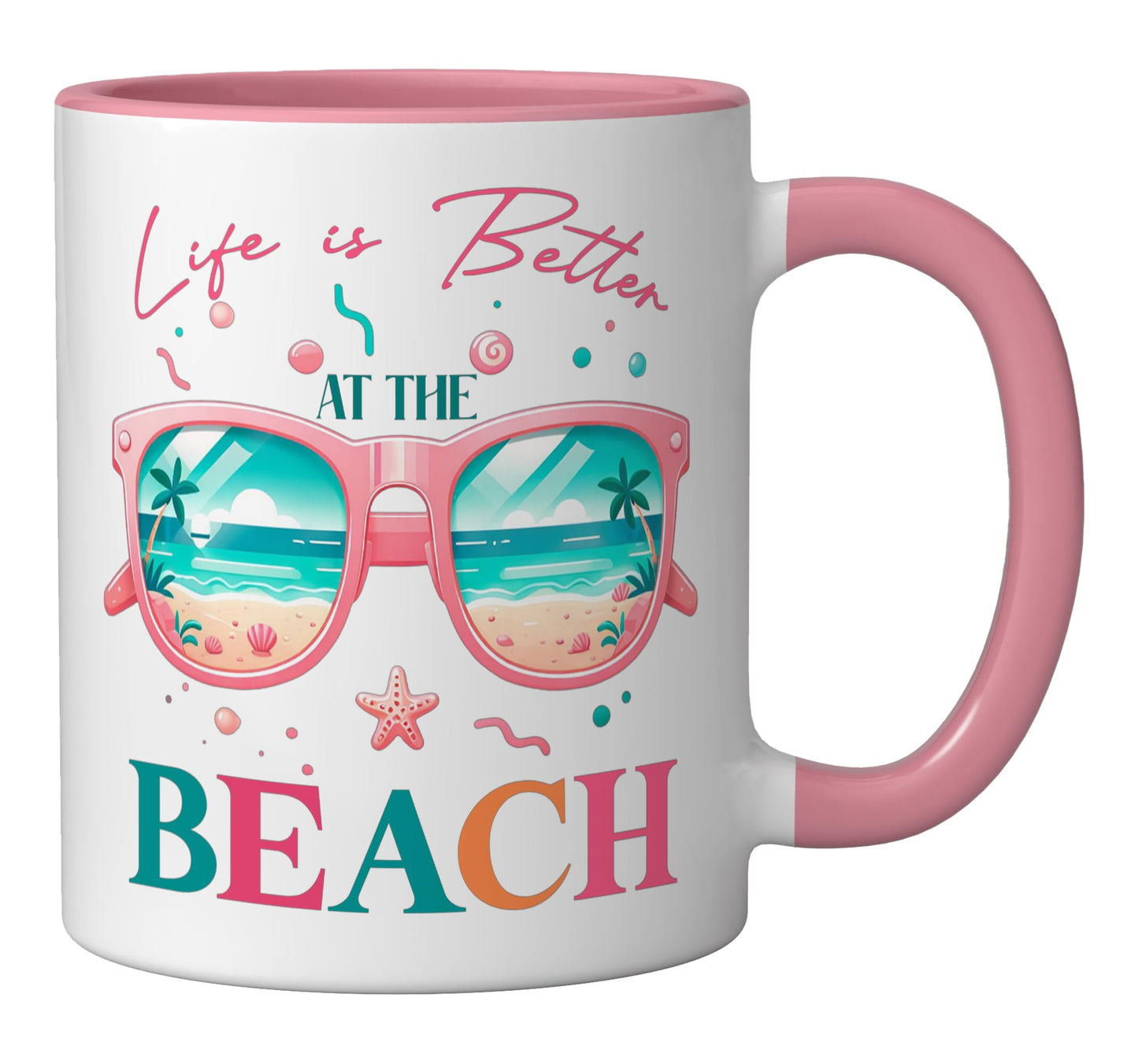Life Is Better At The Beach Ceramic Mug, Pink/White