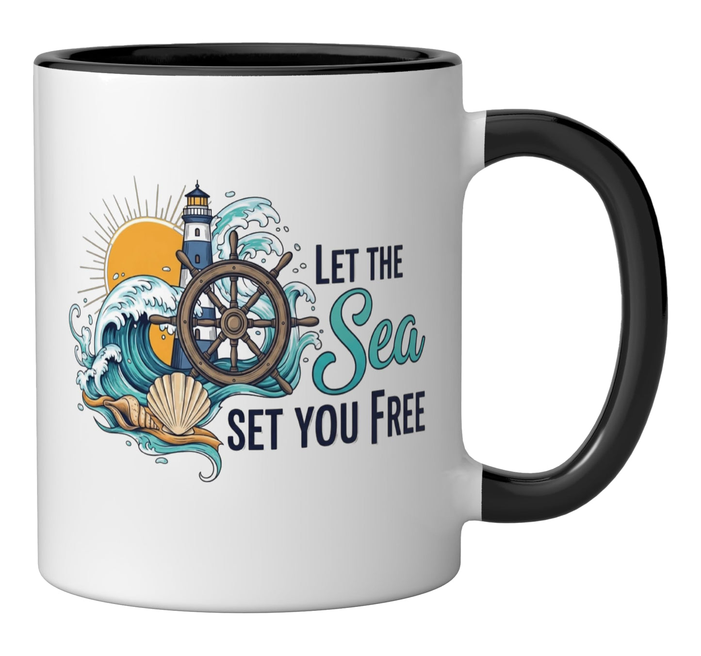 Let The Sea Set You Free Ceramic Mug, Black/White