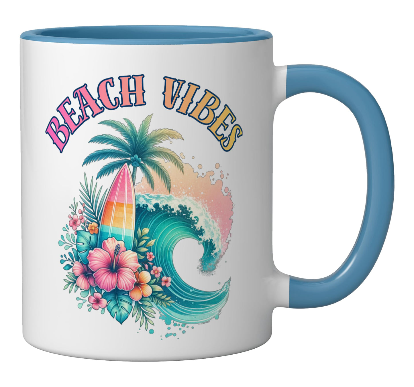 Beach Vibes Ceramic Mug, Blue/White