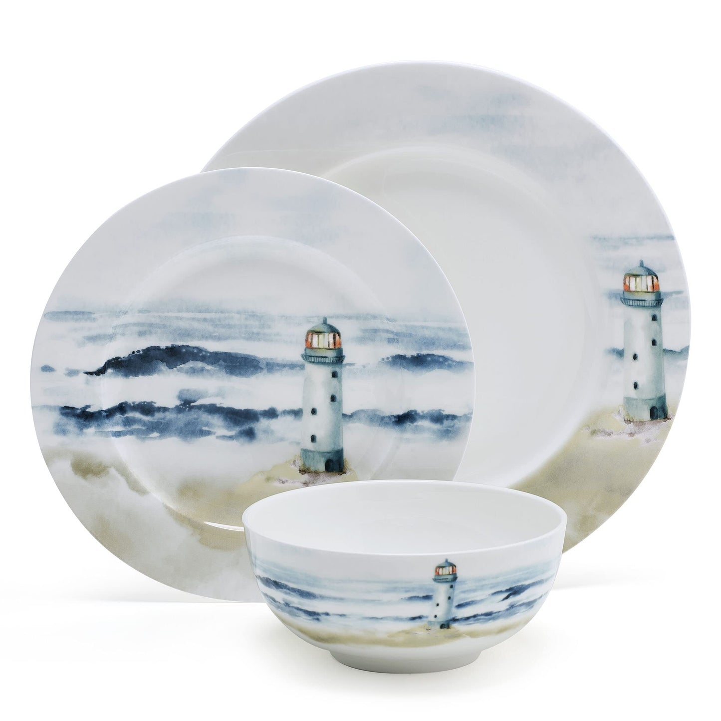 Mikasa Seaside Coastal Bone China Lightweight Chip Resistant 12 Piece Dinnerware Set, Service for 4