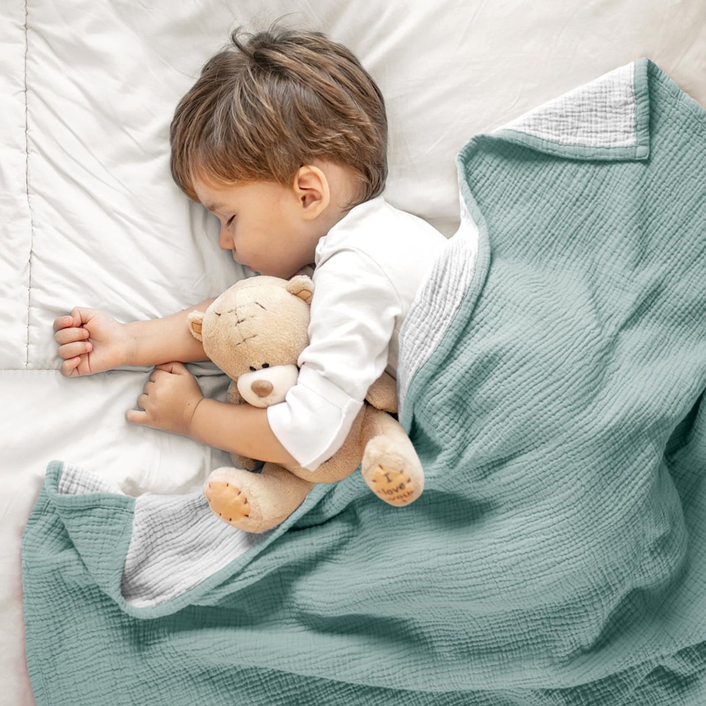 lulumoon Muslin Baby Blanket - Cotton Quilt Blankets for Toddlers - Reversible Nursery Crib Blanket for Baby Boys and Girls 47"x47"(Sage)