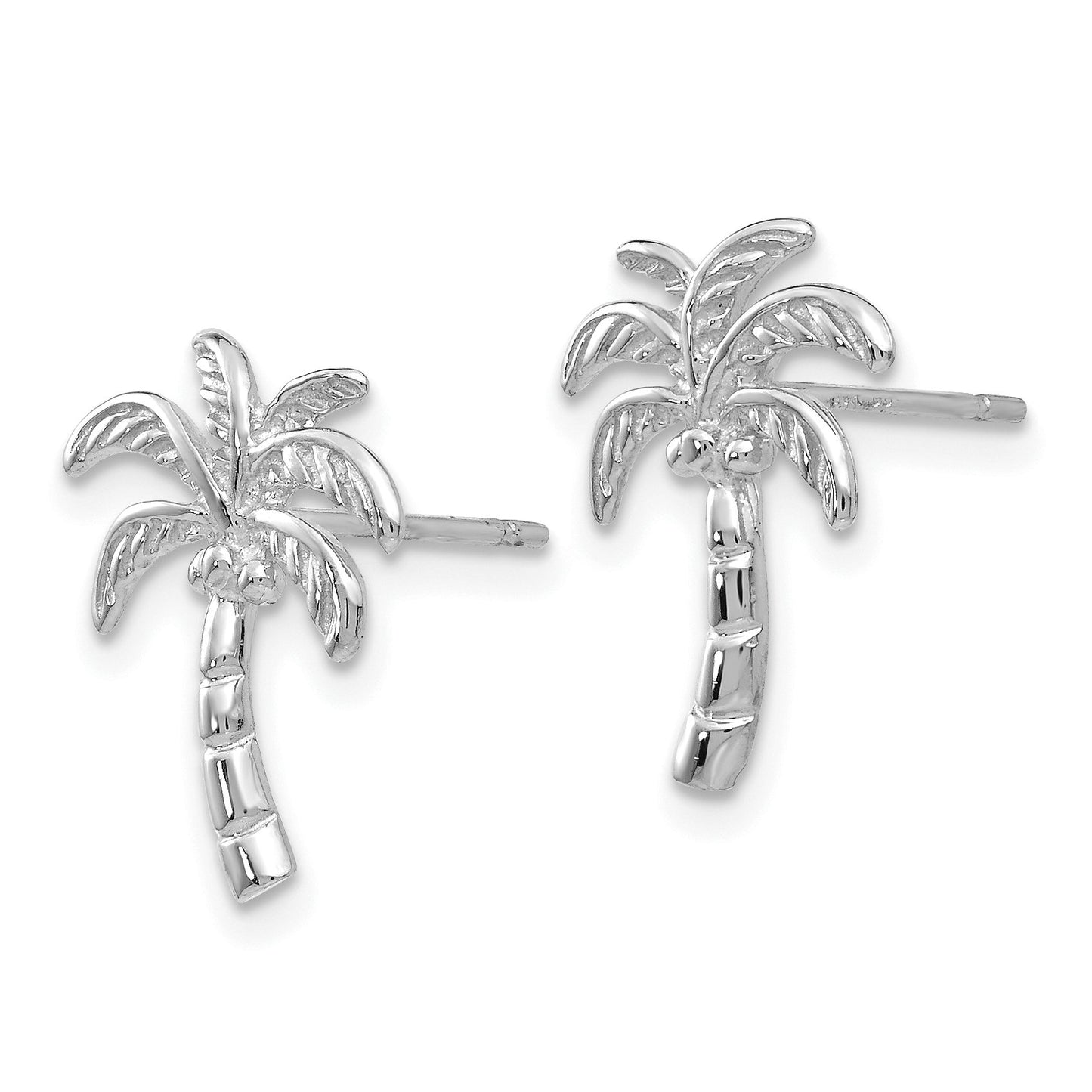 14k White Gold Palm Tree Stud Earrings for Women, Tropical Beach Inspired Design with Island Vibes, Summer Vacation Jewelry, Lightweight Coastal Style Studs, Ocean and Nature Fashion Accessory