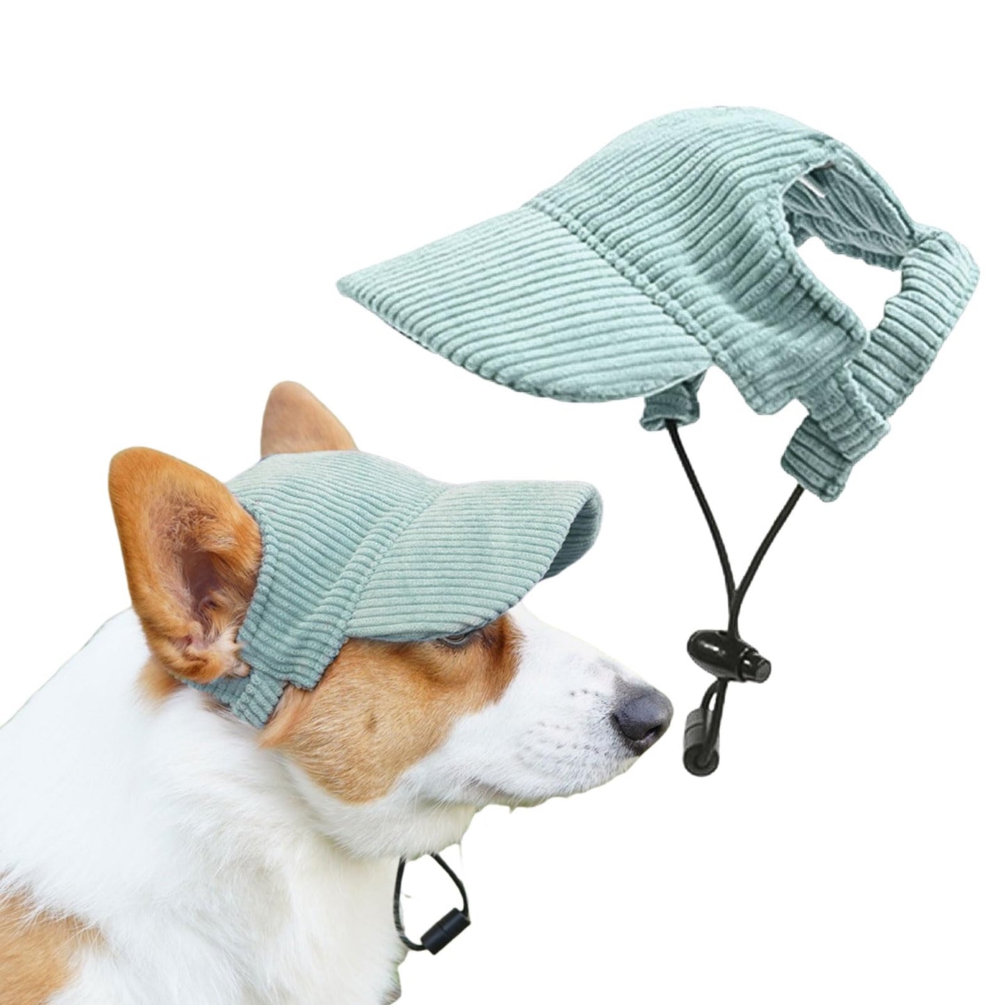 Dog Baseball Cap, Dog Cat Summer Beach Visor Hat with Ear Holes, Adjustable Puppy Sunbonnet Headdress (Green, Small)