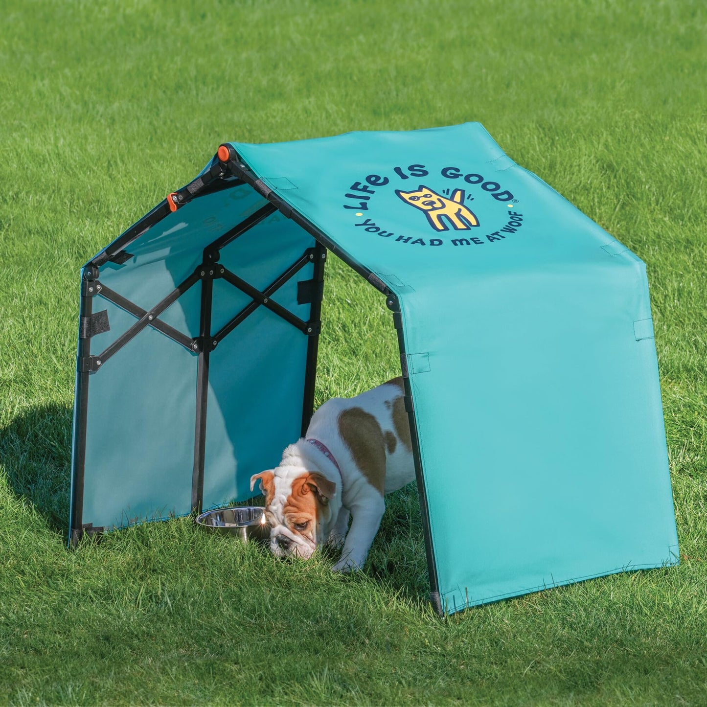 Life is Good 3.5' Outdoor Pet Shade, Versatile Pet Canopy Pop-up Shade Tent for Dogs, Cats, Small Animals and Livestock, You Had Me at Woof