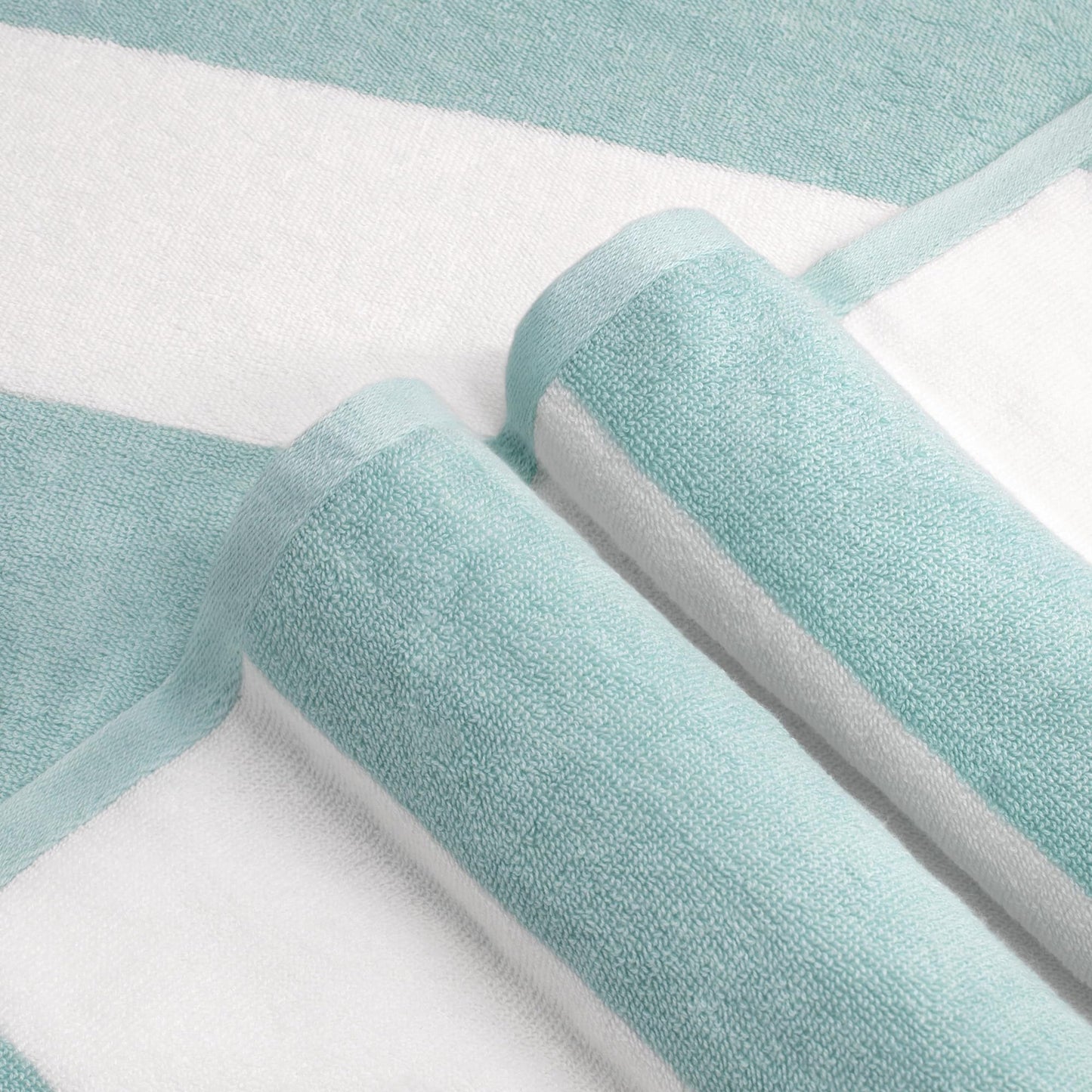 CLOWOOD Plush Oversized Beach Towel - Cotton 40 x 70 Inch Large Thick Aqua Striped Cabana Pool Swimming Towel