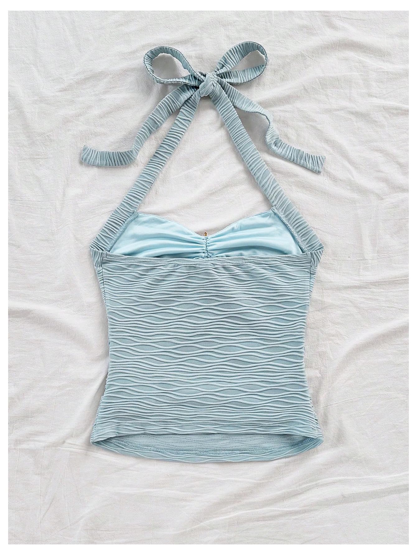 SweatyRocks Women's Backless Textured Halter Tops Starfish Shell Sleeveless Summer Tank Tops Light Blue Large