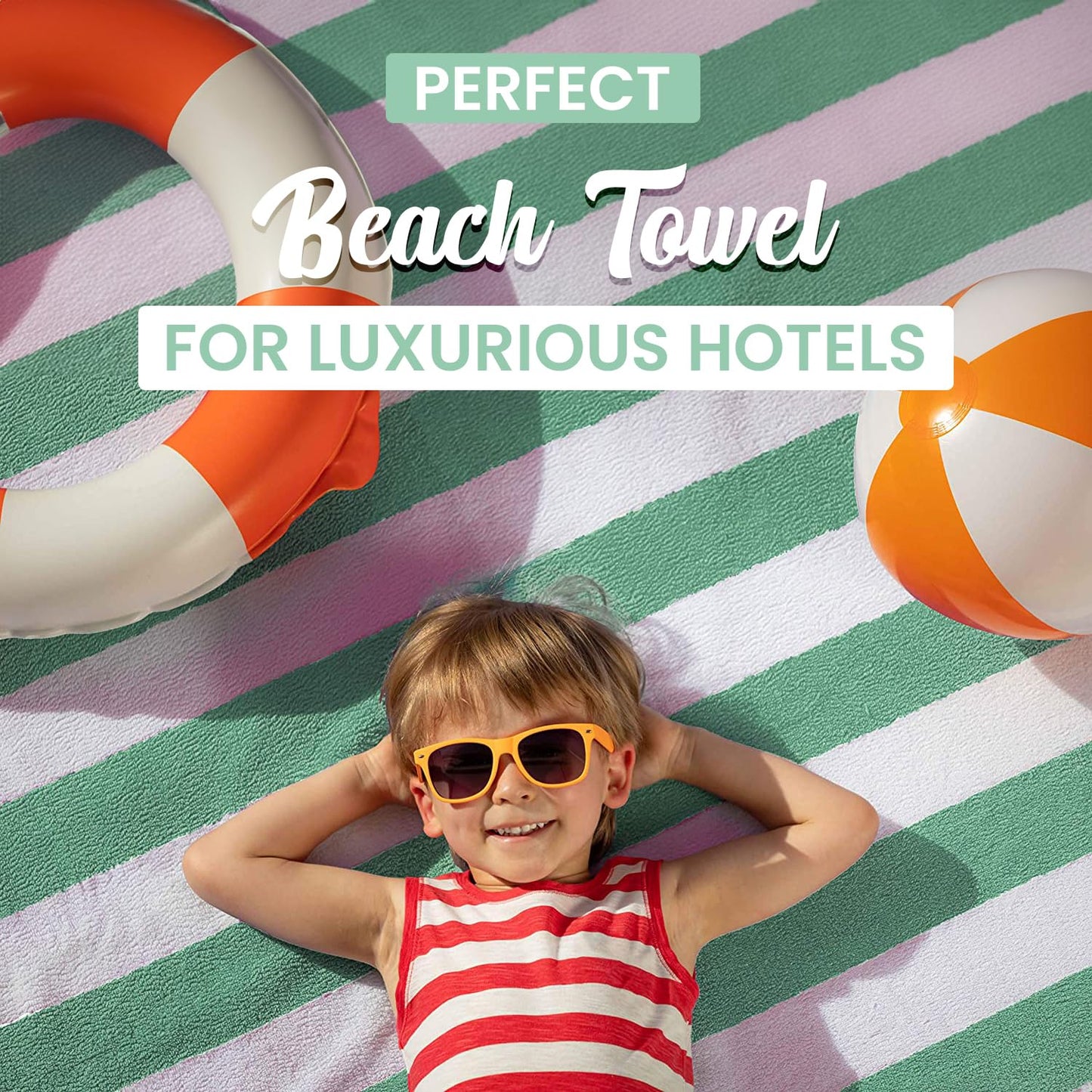 Green Cabana Stripe Extra Large Bulk Beach Towels 33x70 (24 Pack) - 100% Soft Ringspun Cotton Pool Towels Bulk - 2 Dozen Wholesale Beach Towels - Highly Absorbent Large Towels for Hotels, and Resorts