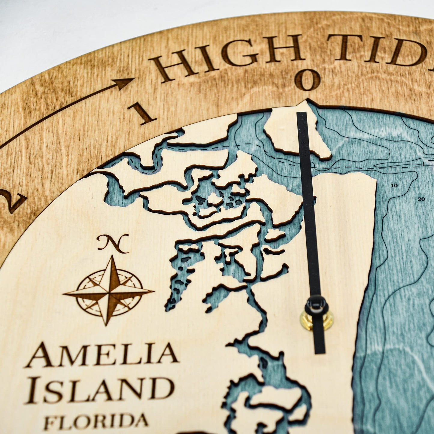Sea & Soul Amelia Island Tide Clock, 3D Water Depth Tidal Clock, Nautical Map High Tide Clock, Fisherman Gift, Coastal Décor, Nautical Décor (Birch/Blue Green)
