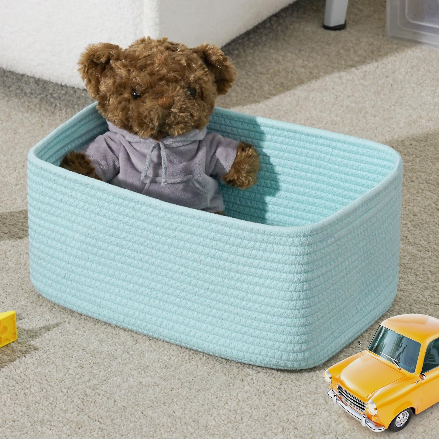 Maxuni 3-Pack Small Storage Baskets for Organizing | Woven Shelf Toy Basket | Rope Baskets for Gifts Empty | Closet Organizer Bins with Handles | Cube Decorative Box | 11.8×7.8×5.1” | Light Blue