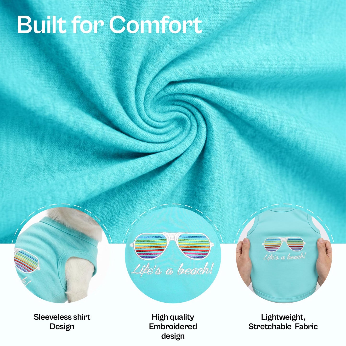 Parisian Pet Beach Dog Shirt – 100% Cotton Shirts for Small Dogs – Sleeveless Pet Vest – Lightweight and Breathable Dogs Apparel – Cute Summer Dog Clothes - Stretchy T Shirts for Pets