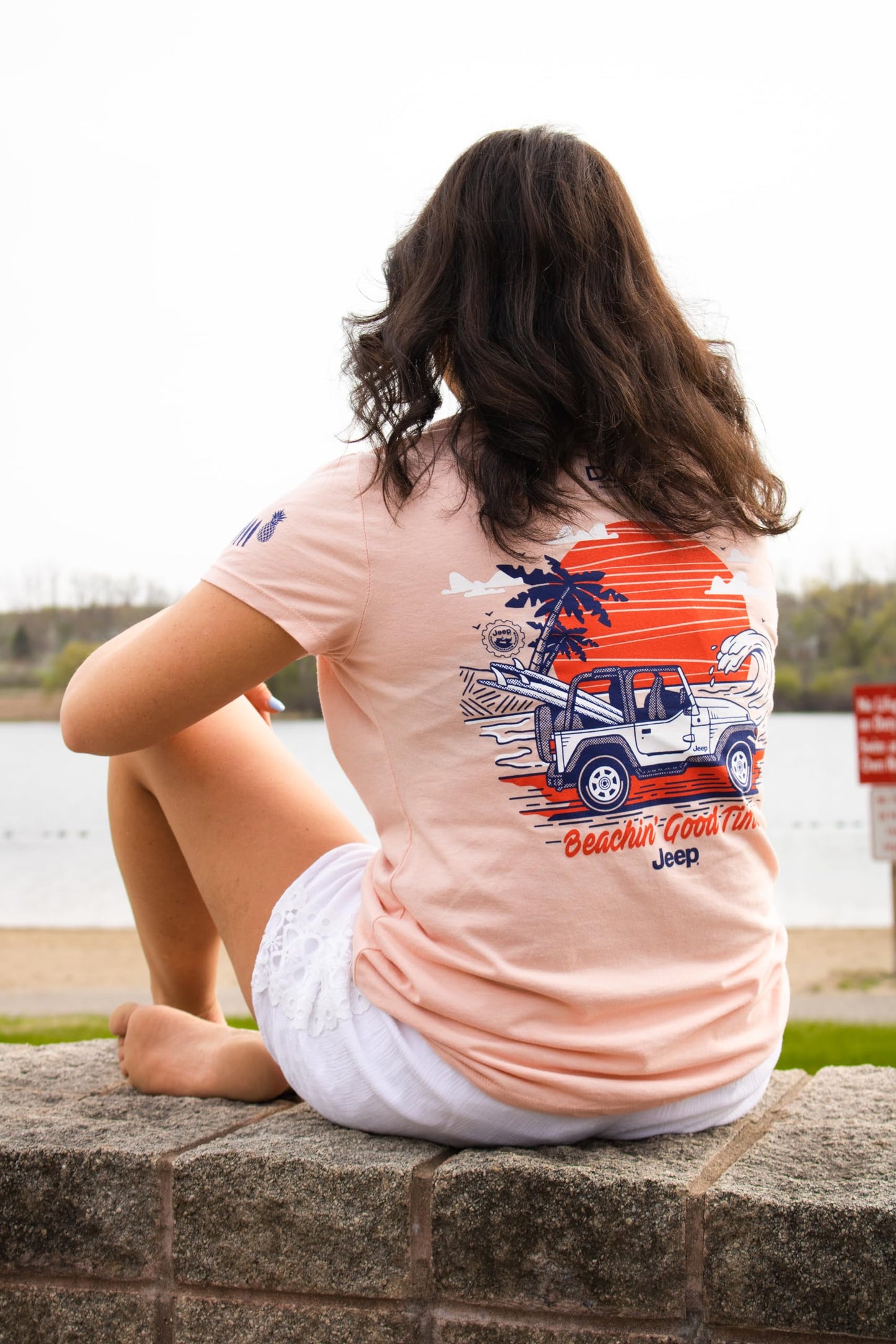 Jeep Ladies Beachin' Good Time V-Neck T-Shirt for Women (Heather Peach, XXL)