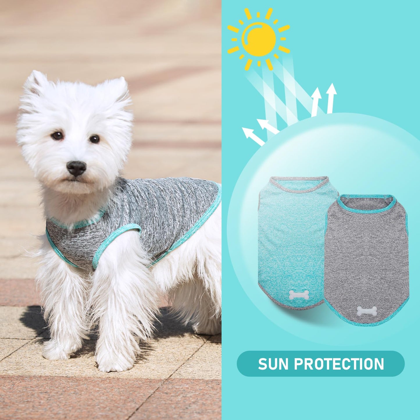 KYEESE 2 Pack Sun Protection Dog Shirts Quick Dry Soft Stretchy Dog T-Shirts with Reflective Label Tank Top Sleeveless Vest Pet Clothes for Small Pet, Large, Grey+Blue