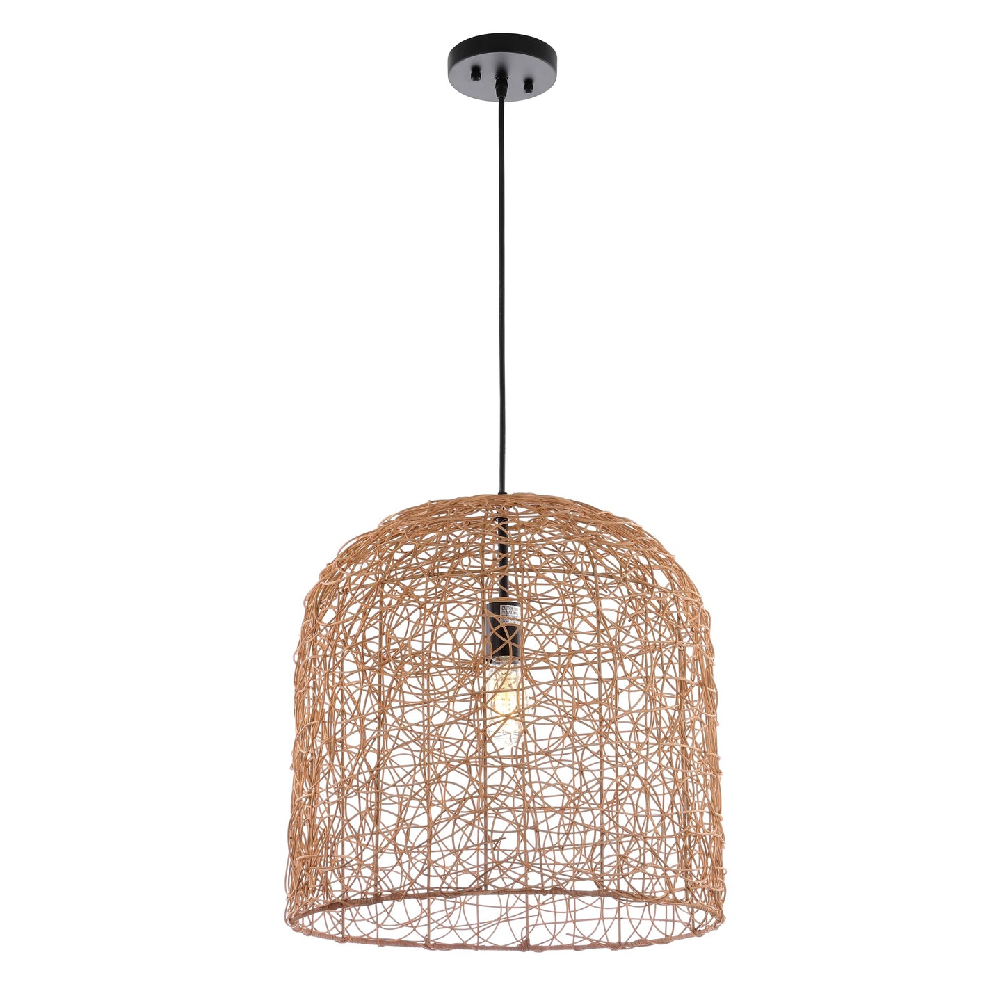 SAFAVIEH Lighting Collection Bianco Boho Coastal Tropical Natural Rattan 18-inch Pendant