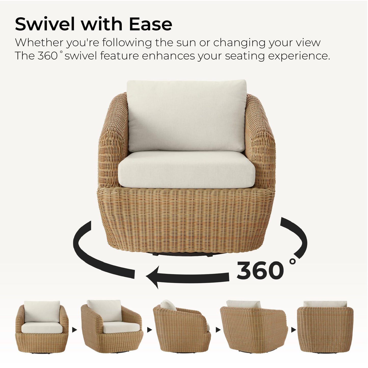 CHITA 2 Pieces Patio Wicker Furniture Set, Outdoor Rattan Chair Set with Removable Thickened Cushions, Fully Assembled(Beige Cushions with Light Brown Wicker)