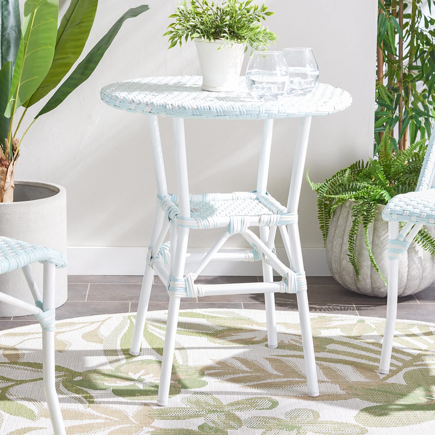 SAFAVIEH Outdoor Collection California Baby Blue/White Bistro Table (Fully Assembled)