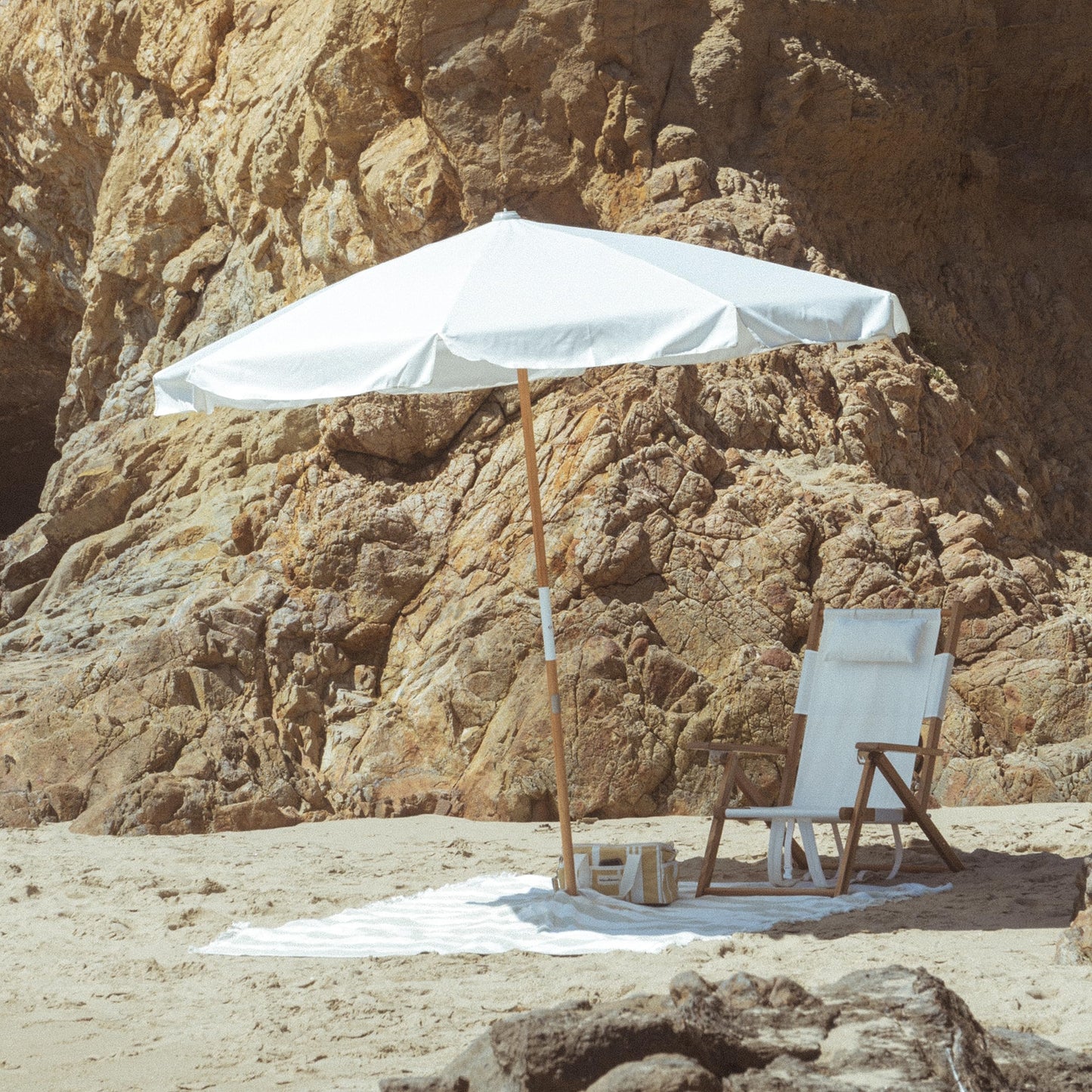 Business & Pleasure Co. Amalfi Umbrella - 7.2' Boho Beach Umbrella - Large & Sturdy Yet Lightweight - UPF 50+ UV-Resistant Canvas, Antique White