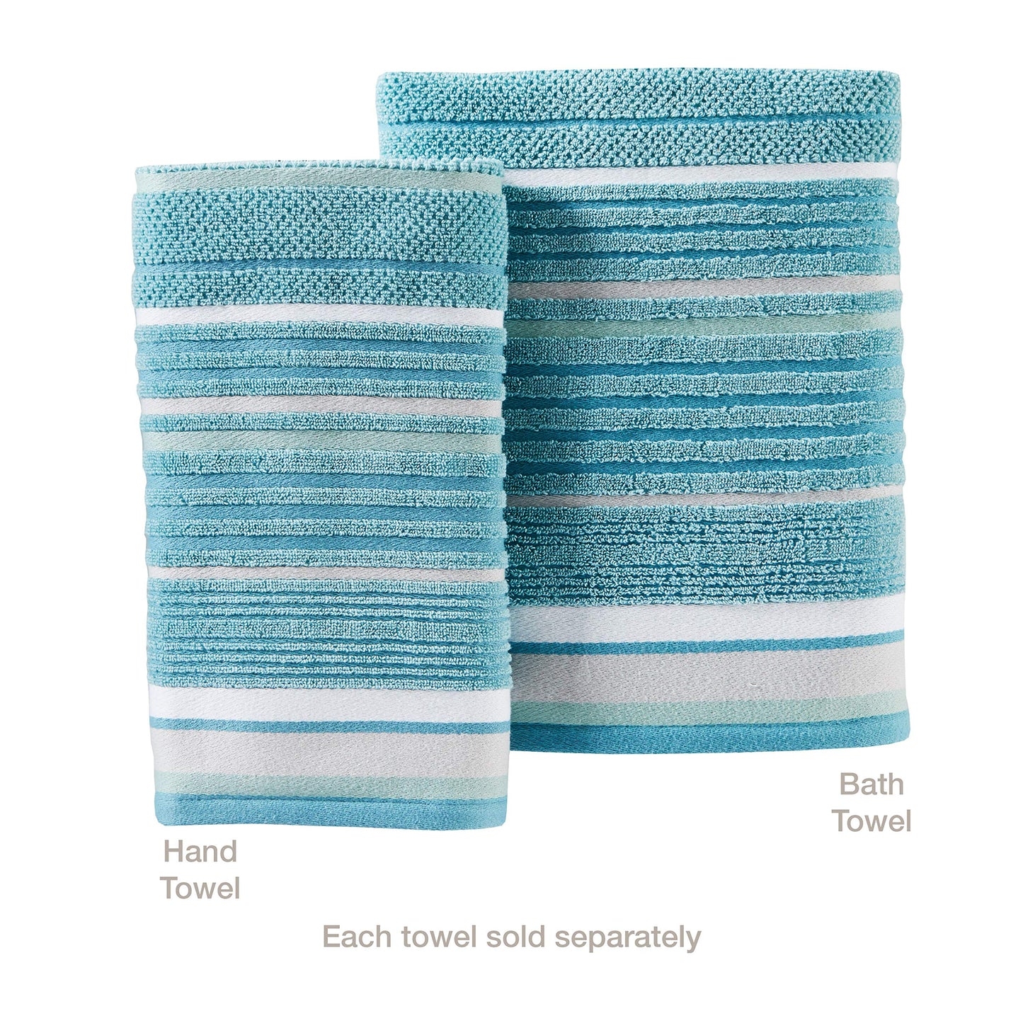 SKL Home Seabrook Stripe 100% Cotton Premium Bath Towel, 550 GSM, Soft & Absorbent Jacquard, Teal