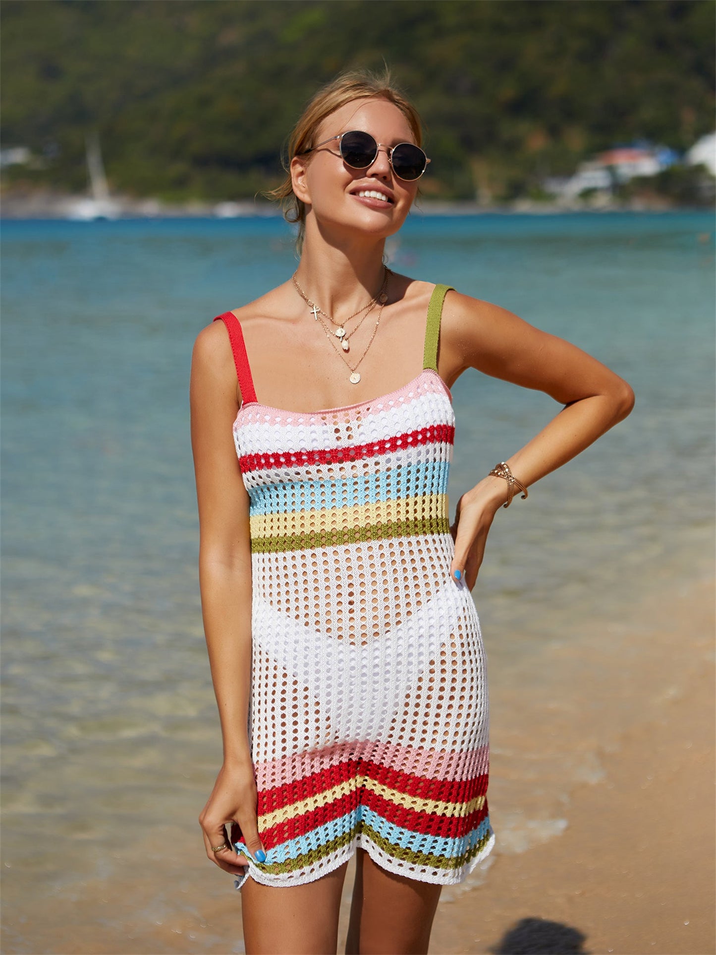 Summer Women Stitching Bikini Beach Dress Backless Suspenders Blouse
