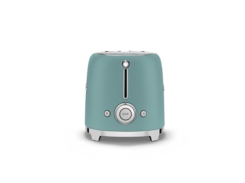 SMEG 2 Slice Toaster with 6 Presets and Defrost Function and Removable Crumb Tray (Jade)