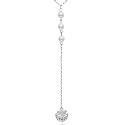 Seashell Pearl Y-Drop Necklace for Women 925 Sterling Silver Real Pearl Shell Necklace Boho Summer Beach Vacation Jewelry Gift for Birthday