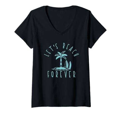 Womens Beach Forever Funny Surfer V-Neck T-Shirt
