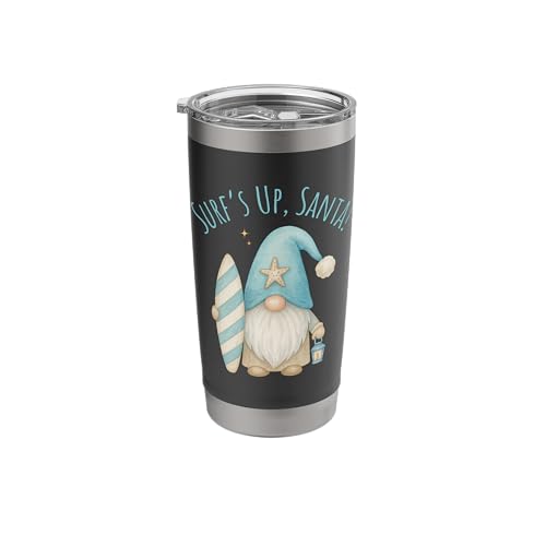 Surf's Up Santa Funny Christmas Gnome Stainless Steel Insulated Tumbler