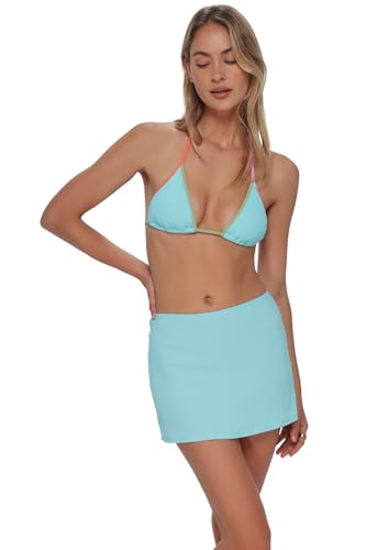 Swim Systems Bree Mini Skirt Women's Swimsuit Bikini Cover-Up (Textured), Aqua Haze Rib, L