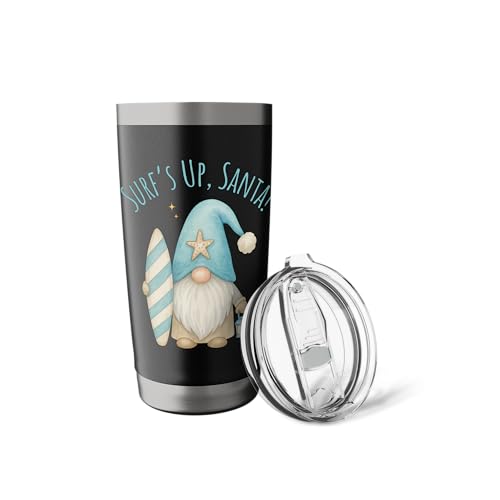 Surf's Up Santa Funny Christmas Gnome Stainless Steel Insulated Tumbler