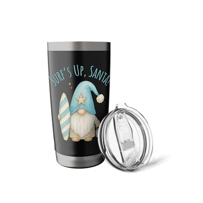 Surf's Up Santa Funny Christmas Gnome Stainless Steel Insulated Tumbler