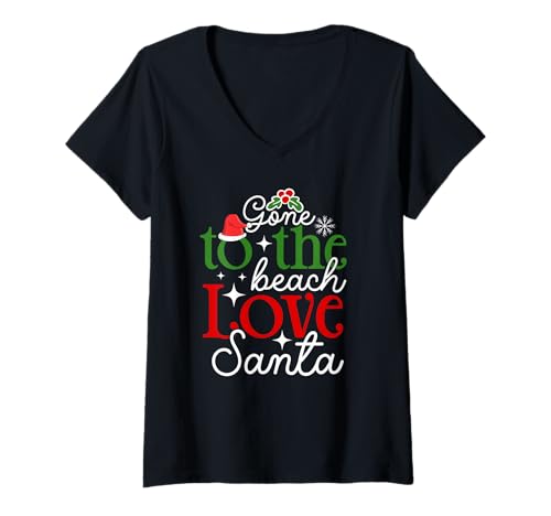 Womens Gone To The Beach Love Santa V-Neck T-Shirt