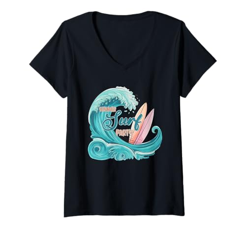Womens Summer Surf Party V-Neck T-Shirt