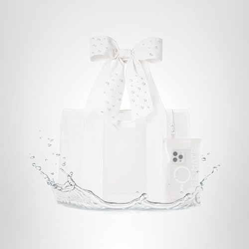 Case-Mate Ivory Pearl Bow Beach Tote - Lightweight Beach Bag with Phone Pouch for Women - Waterproof, Tip-Proof, Foldable & Washable - Tote Bag for Pool, Travel and Vacation - Large