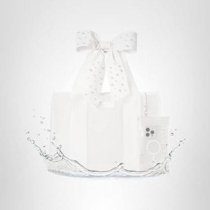 Case-Mate Ivory Pearl Bow Beach Tote - Lightweight Beach Bag with Phone Pouch for Women - Waterproof, Tip-Proof, Foldable & Washable - Tote Bag for Pool, Travel and Vacation - Large