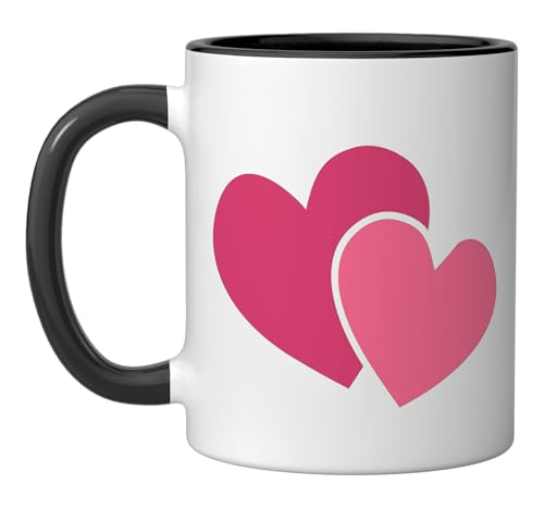 Two Hearts Retro Pink Ceramic Mug, Black/White